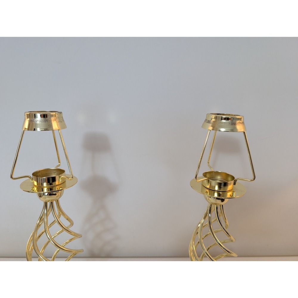 Vintage PartyLite Paragon Tealight Candle Lamps Pair Gold Pearl Shades - Picture 2 of 9